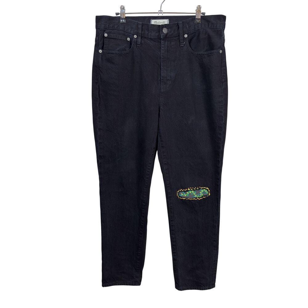 Madewell The Perfect Vintage Jeans Womens 30 Black High Rise Tapered Embroidered